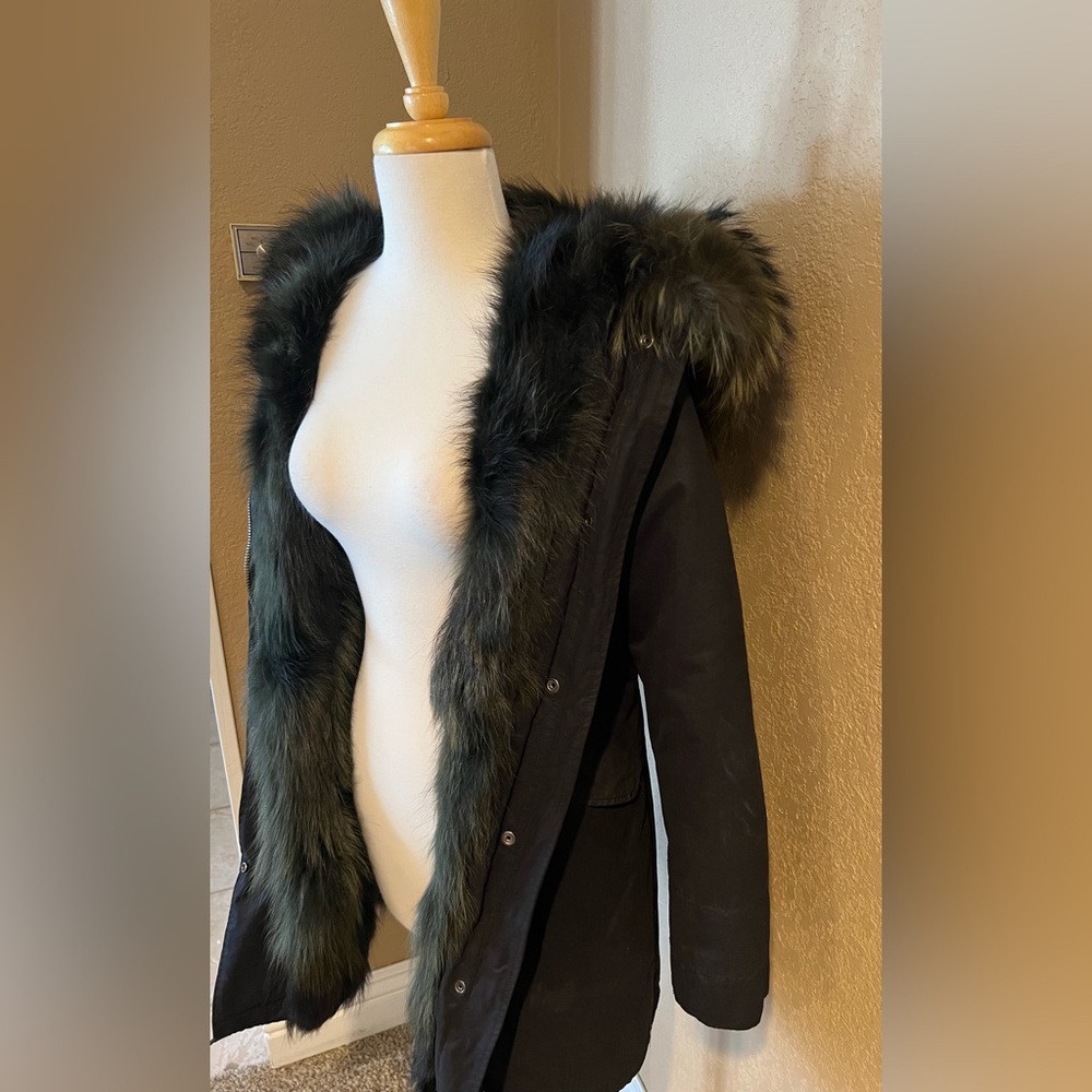 Women's Black Fox Fur Trim Parka